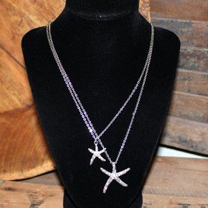 FIRM PRICE ⭐️ NEW Silver Crystal Rhinestone Embedded Layered Starfish Necklace